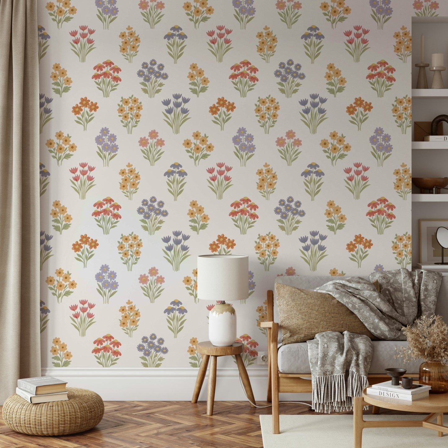 Delicate flower wallpaper in light pastel colors

