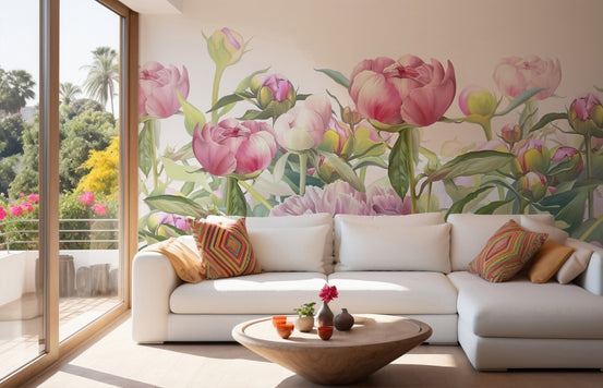 Elegant peony mural for living spaces
 A629