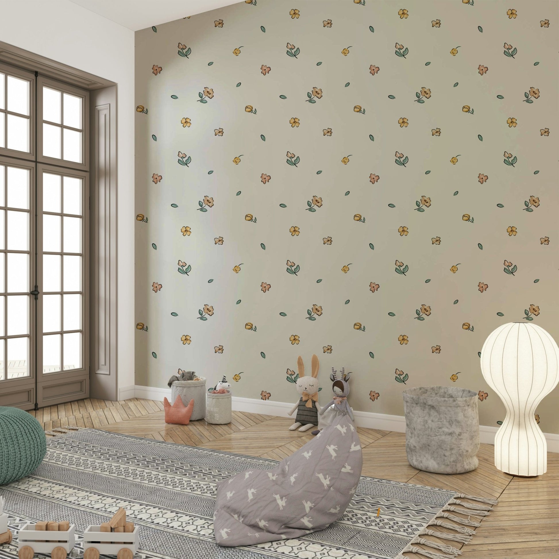 Feminine wallpaper with watercolor botanical motifs

