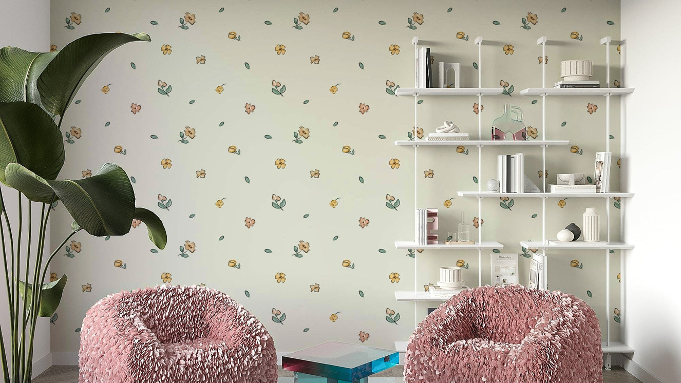 Romantic wallpaper with delicate painted florals

