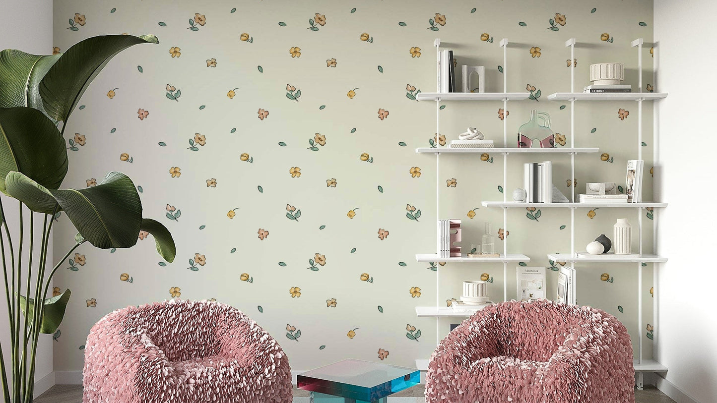 Romantic wallpaper with delicate painted florals


