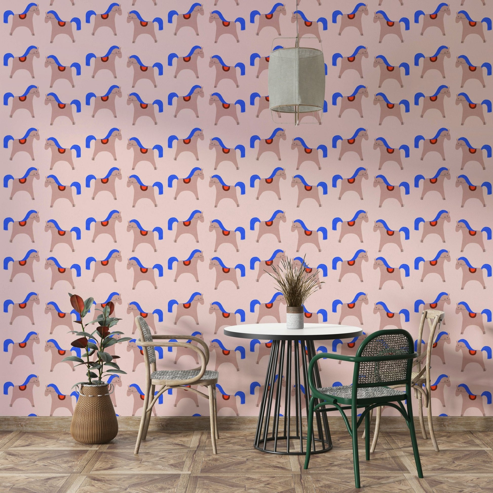 Mural wallpaper with playful animal parade

