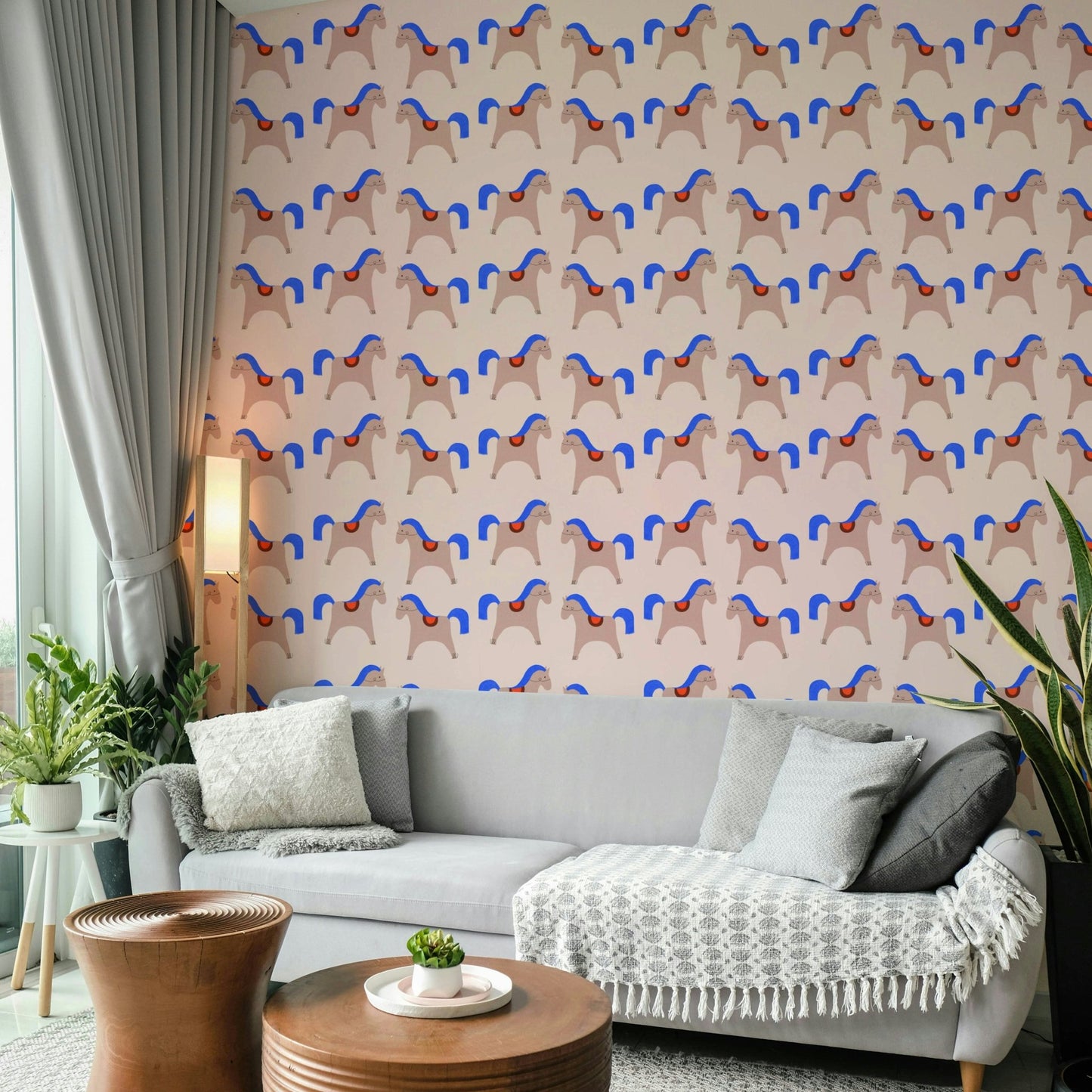 Child-friendly mural wallpaper in soft lines

