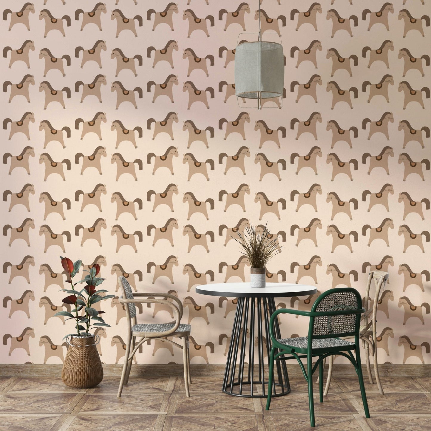 Kids wall mural featuring carousel horses

