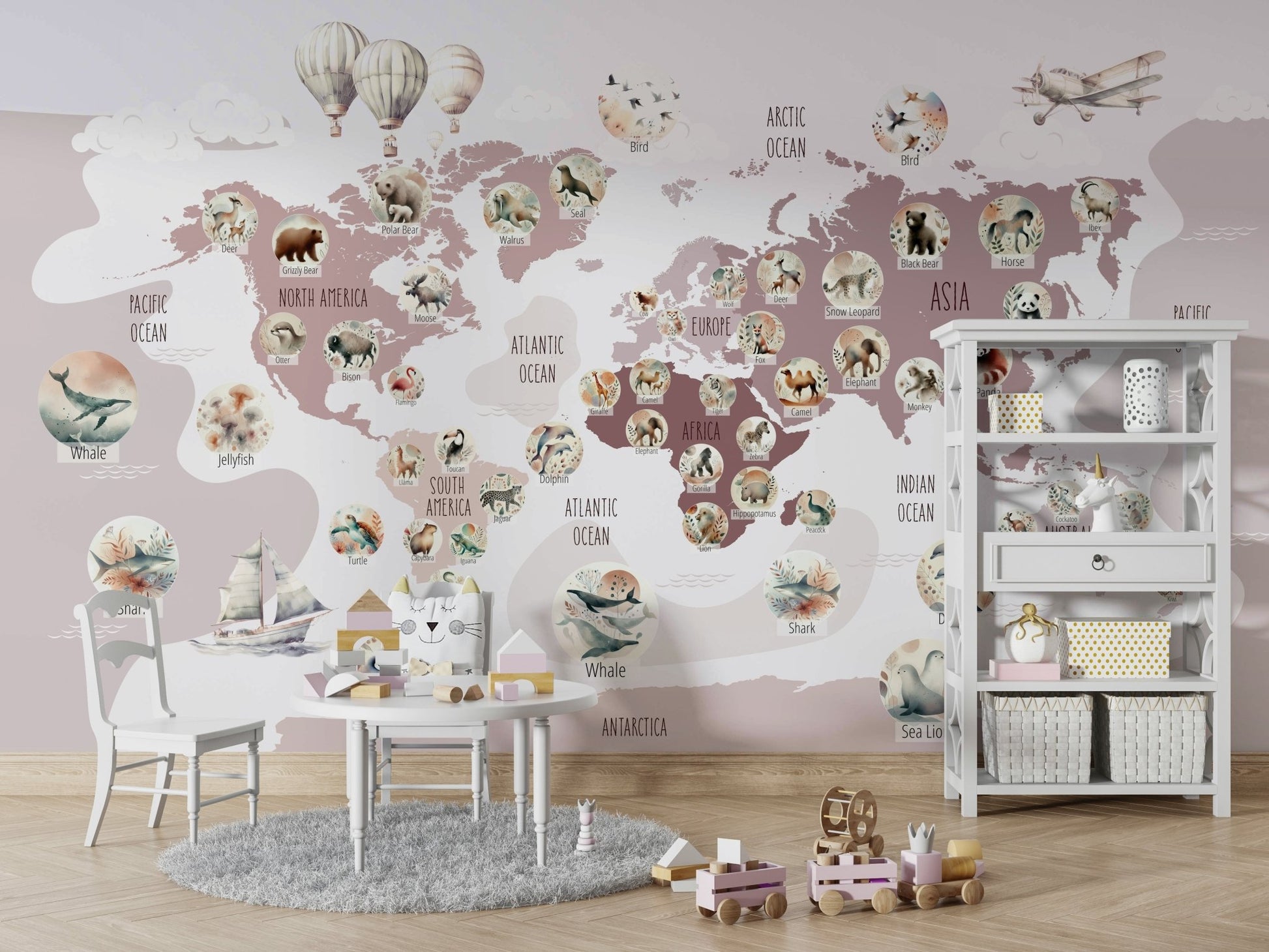 The wallpaper is used to create a feature wall in a children's room.

