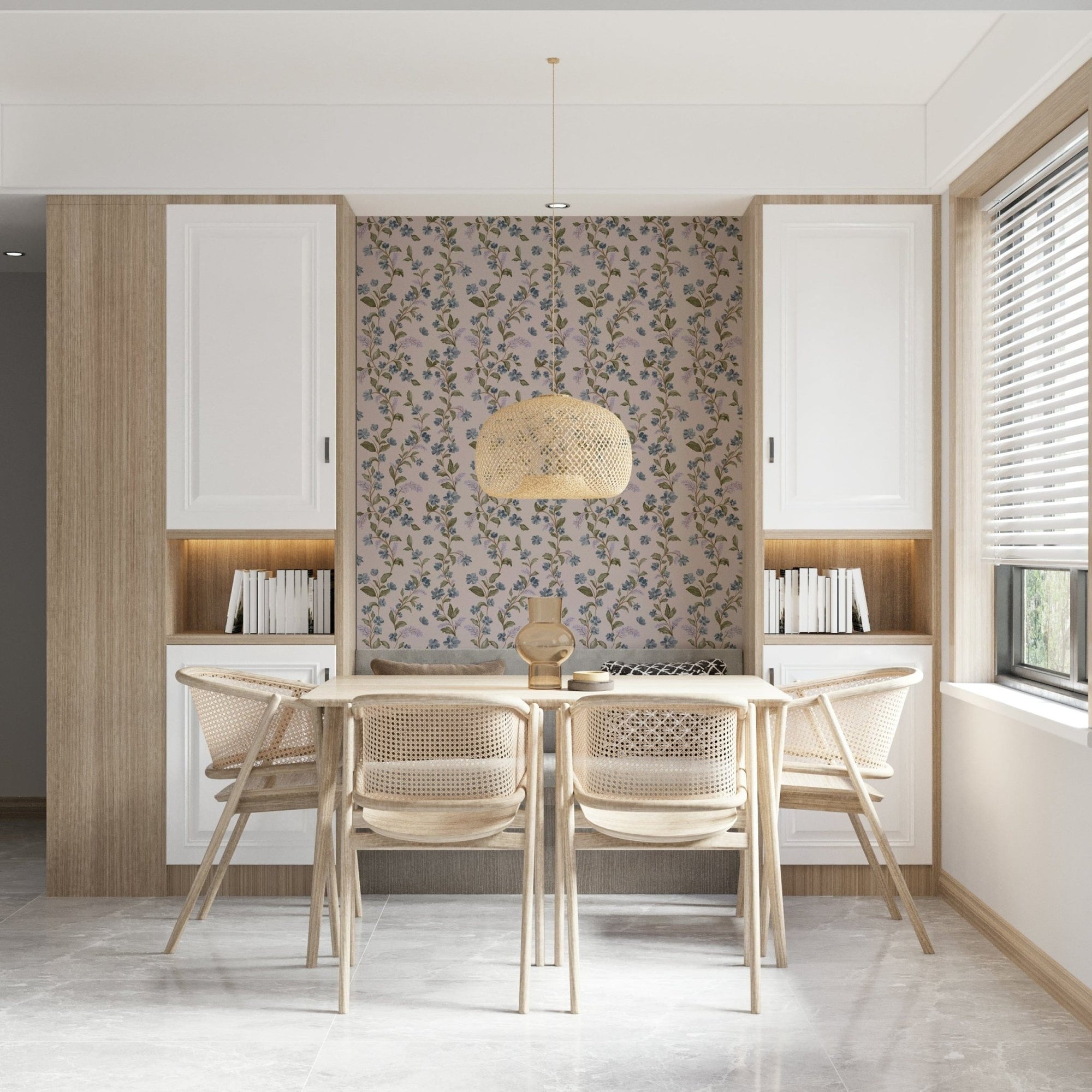 Soft watercolor bloom texture Denim Dreams Floral wallpaper for walls romantic style, GD7035