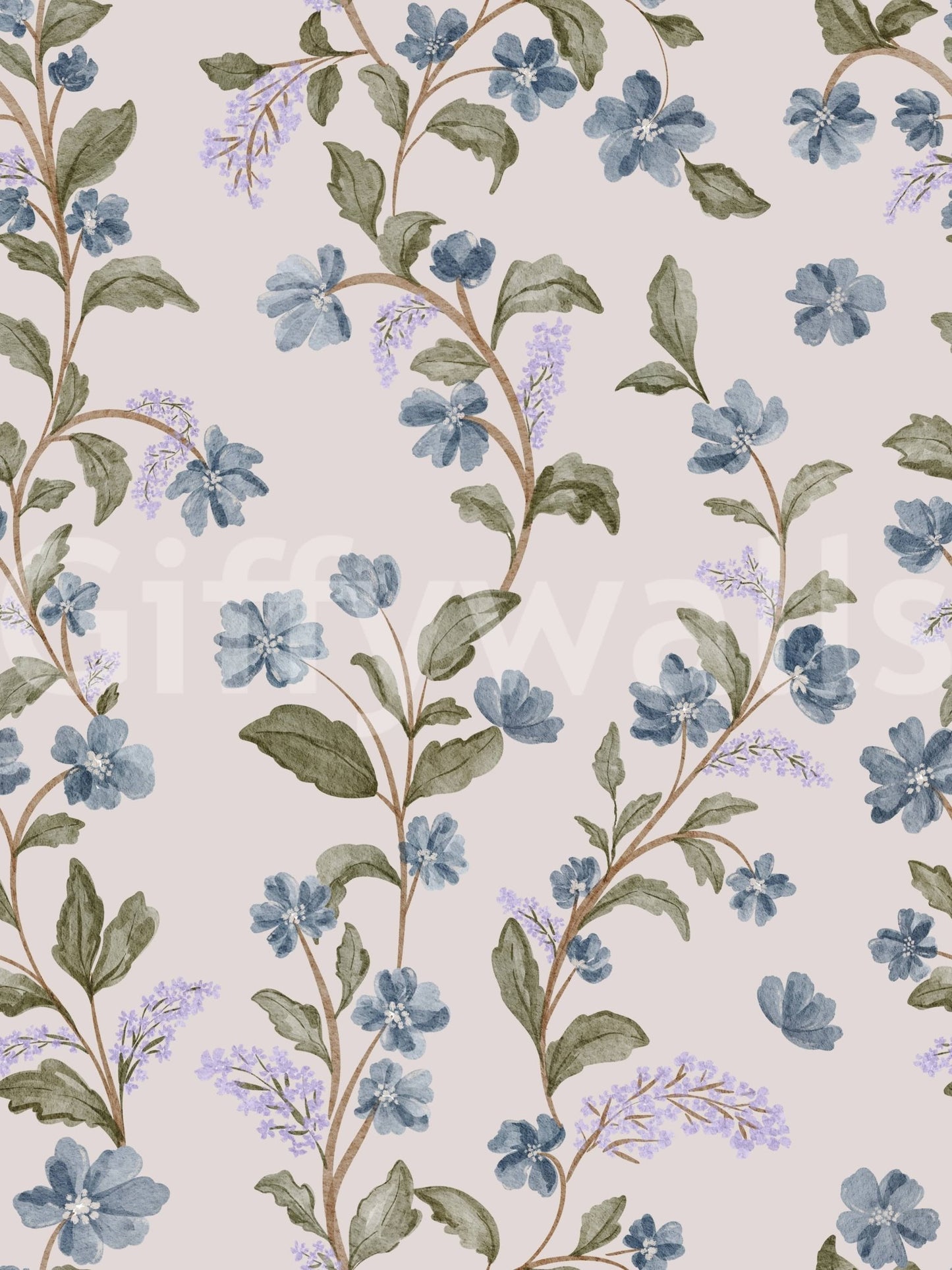 Charming wild flora Denim Dreams Floral wallpaper muted color palette soft beige