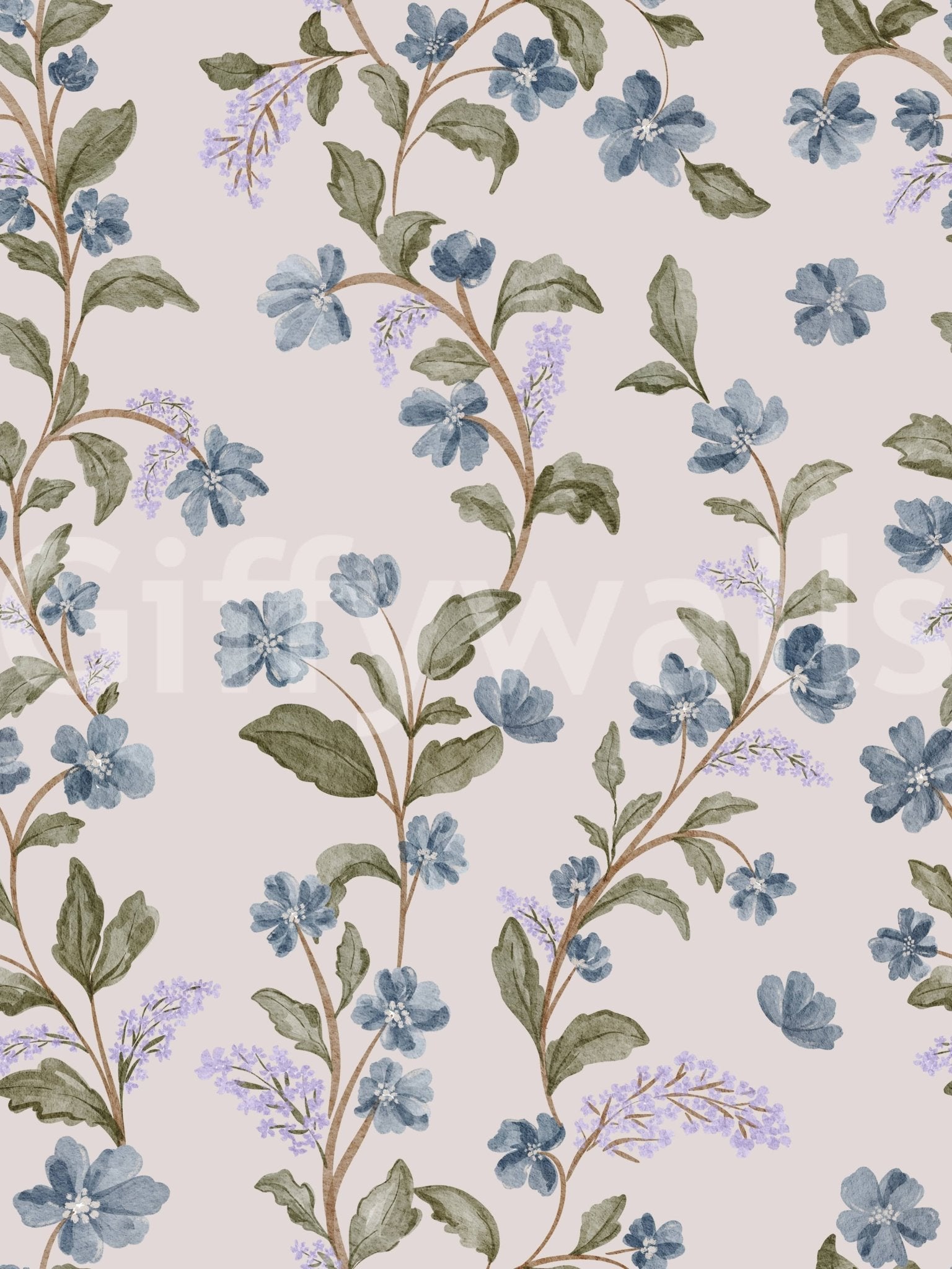 Charming wild flora Denim Dreams Floral wallpaper muted color palette soft beige