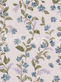 Charming wild flora Denim Dreams Floral wallpaper muted color palette soft beige