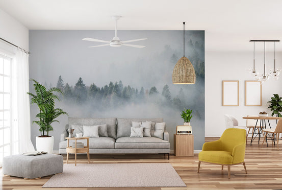 Foggy trees wallpaper mural  mountain-08