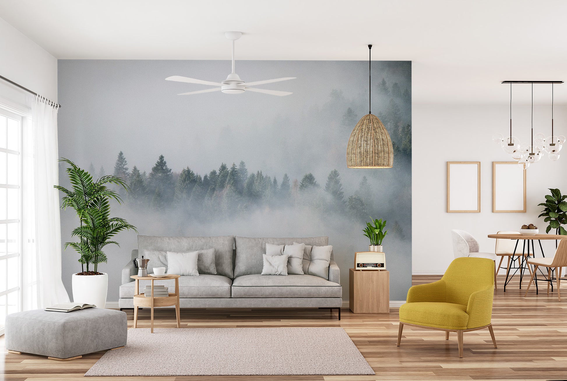 Foggy trees wallpaper mural
