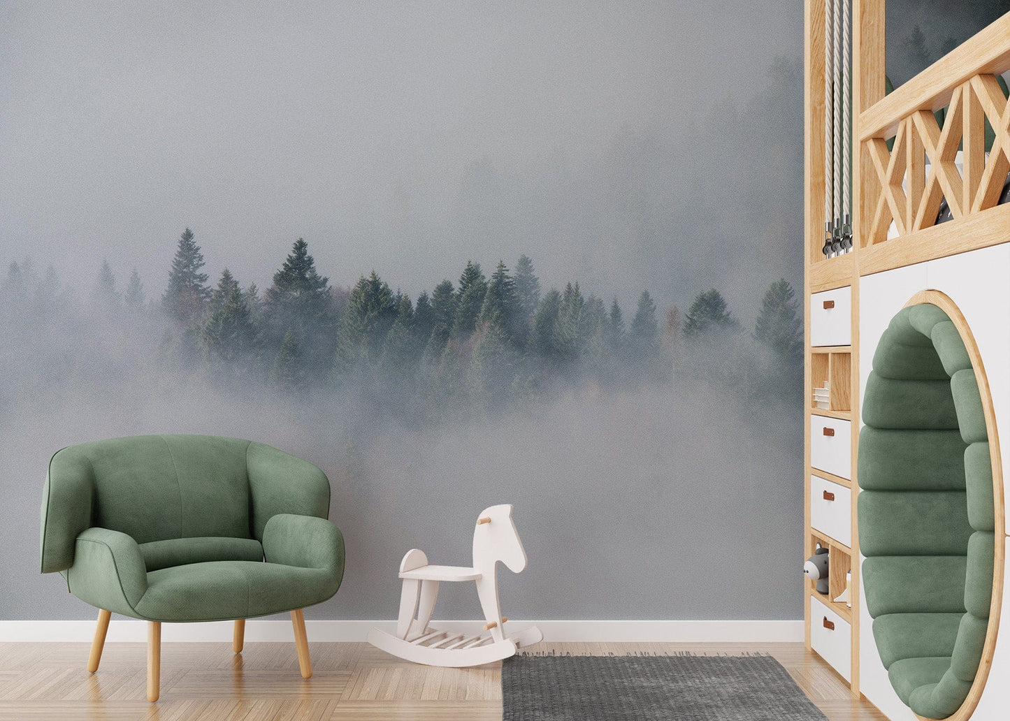 Dense fog forest wall mural
