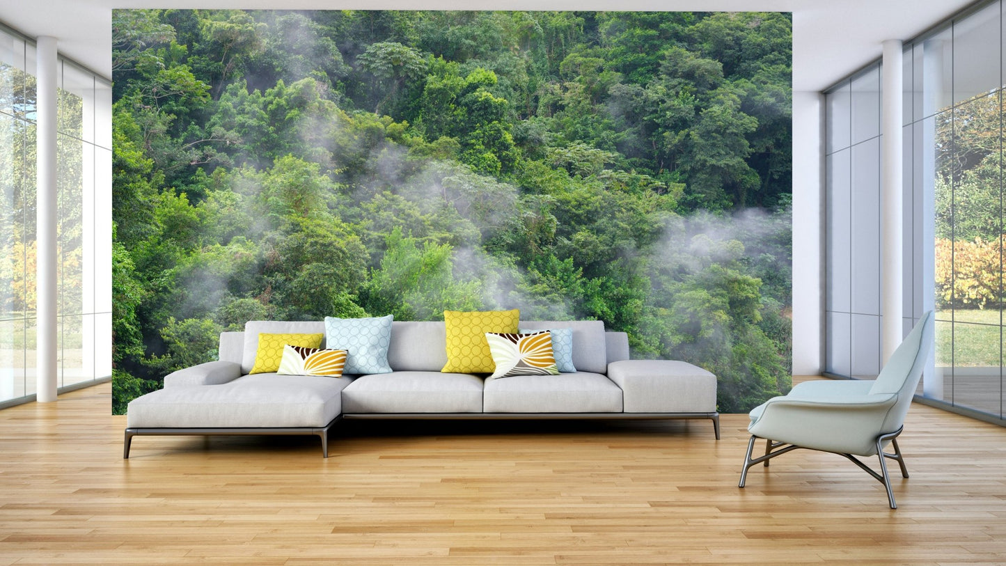 Nature wall mural with dense trees