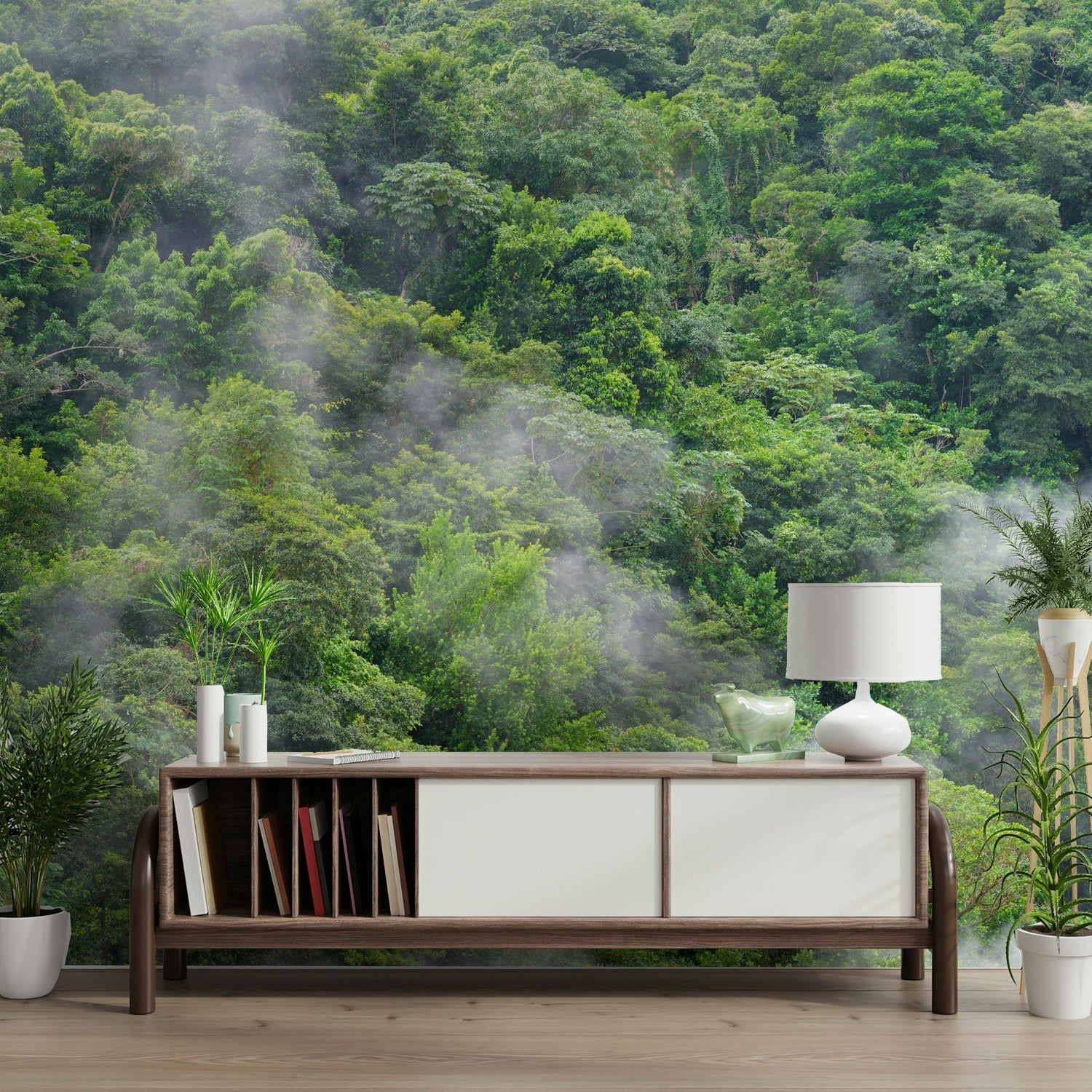 Jungle-inspired dense forest wall mural