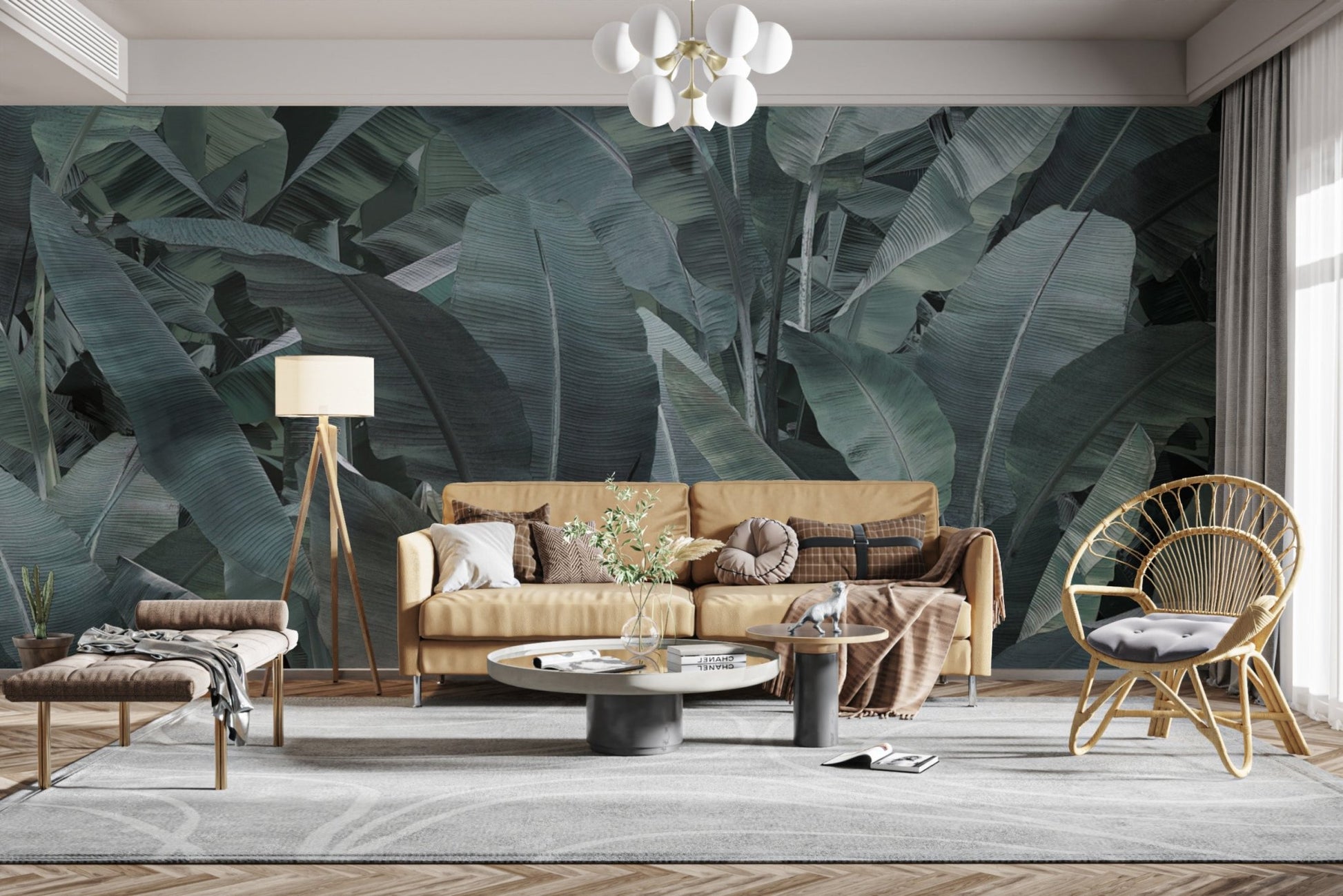 Deep green tropical leaves banana wallpaper
