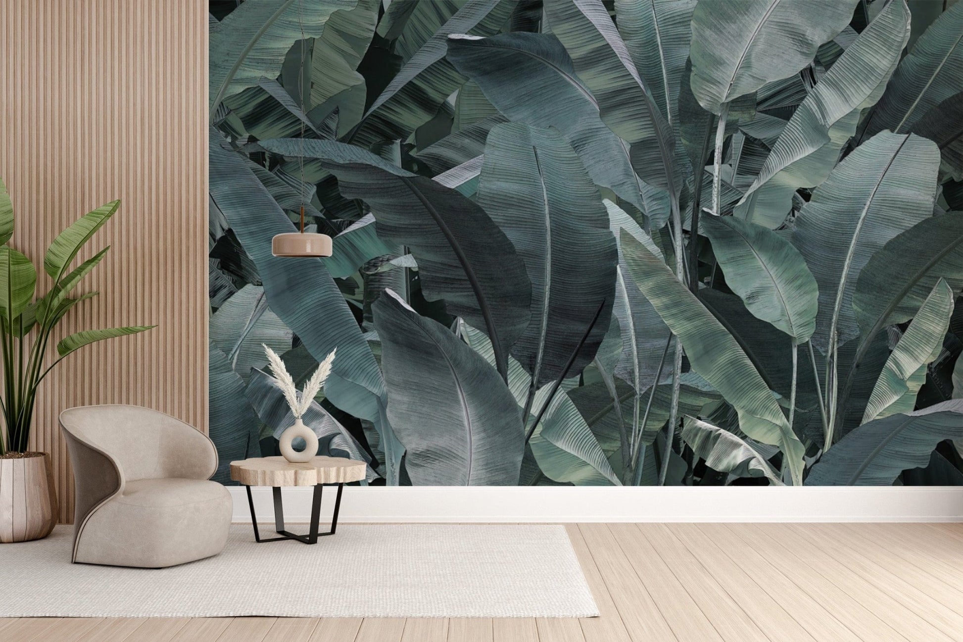 Bold dense tropical banana leaves wallpaper
