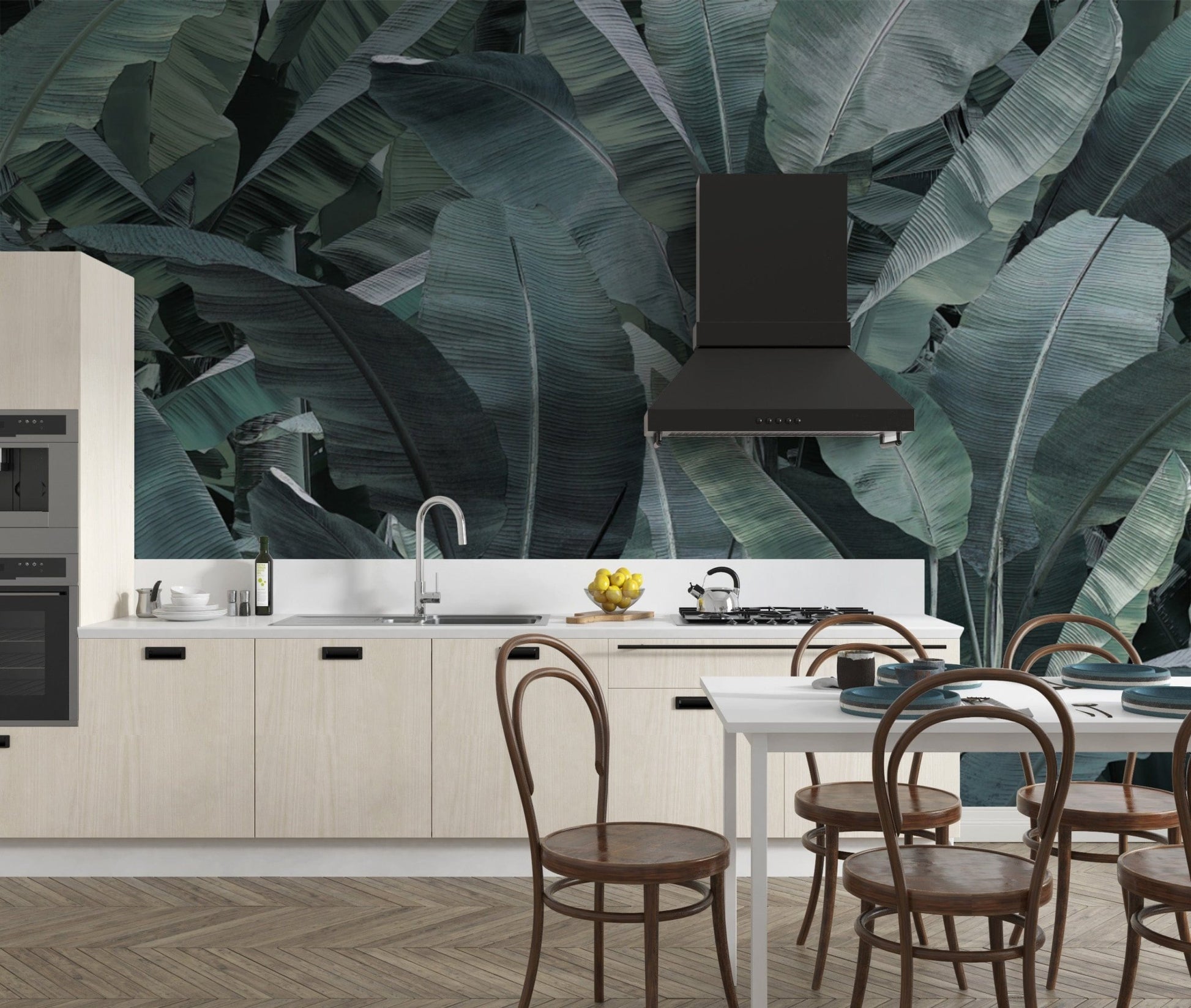 Stylish tropical banana leaf wall covering
