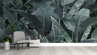 Moody tropical banana foliage wallpaper

