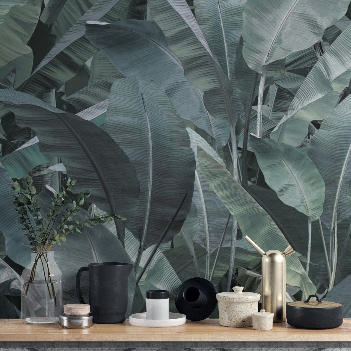 Rich green banana leaf jungle wallpaper
