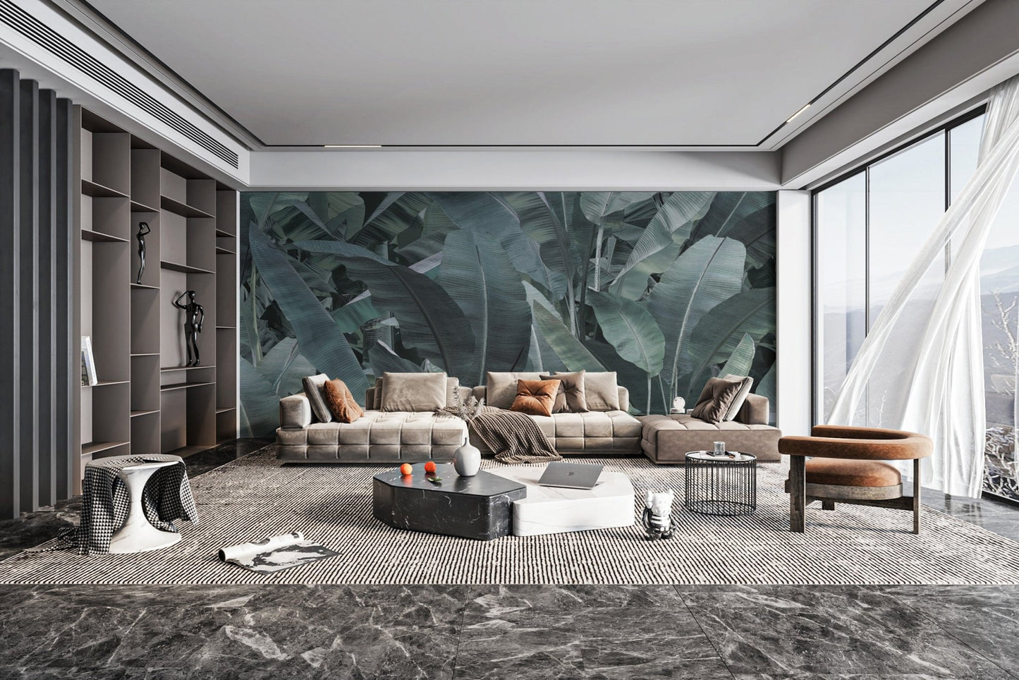 Vibrant jungle banana leaf pattern wallpaper
