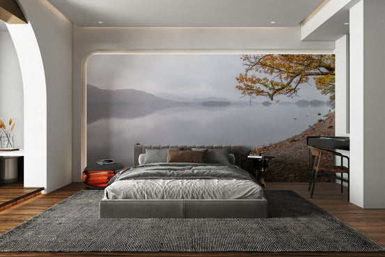 Derwentwater lake wall mural with misty view, GD2649