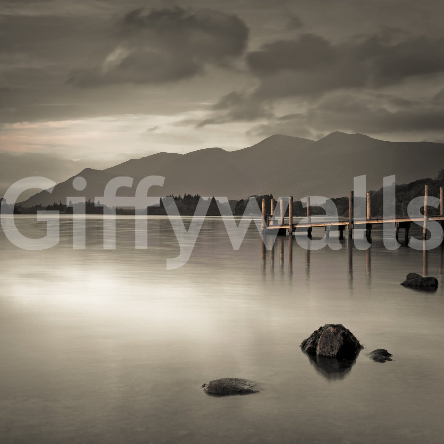 Derwentwater's Calm Wall Mural in a nursery with soft white lighting