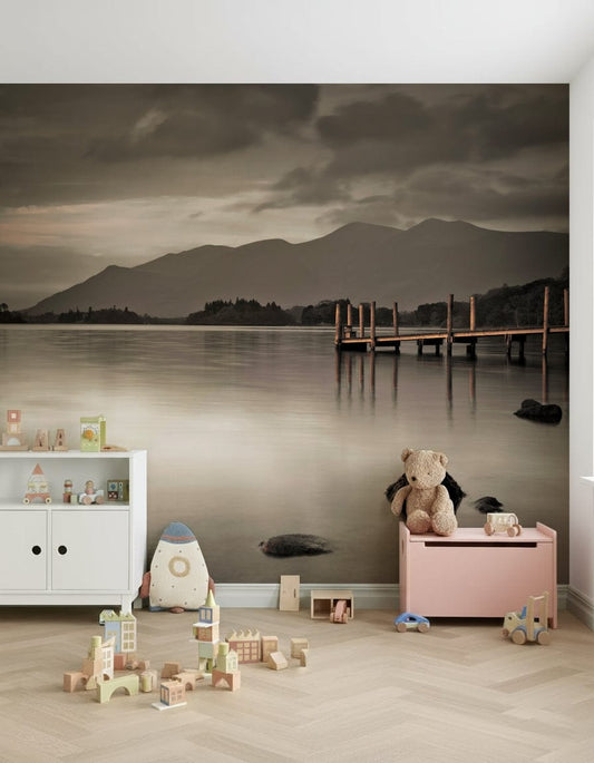 Landscape mural with water reflections for a luxury hallway