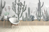 Green Wallpaper with Cactus Illustration
