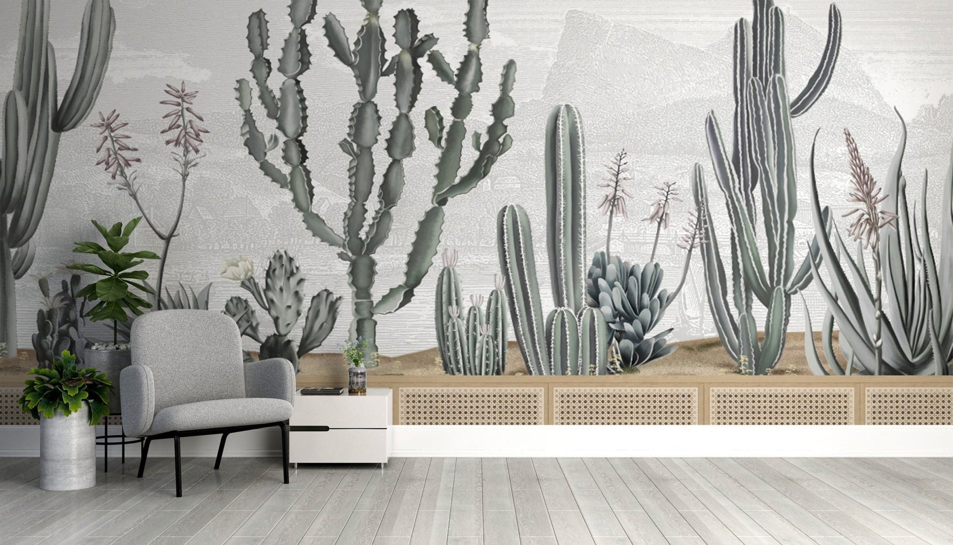 Serene Botanical Cactus Home Wallpaper