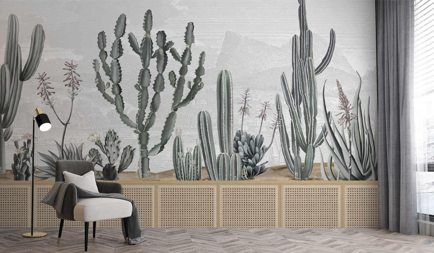Elegant Desert Cactus Pattern Wallpaper
