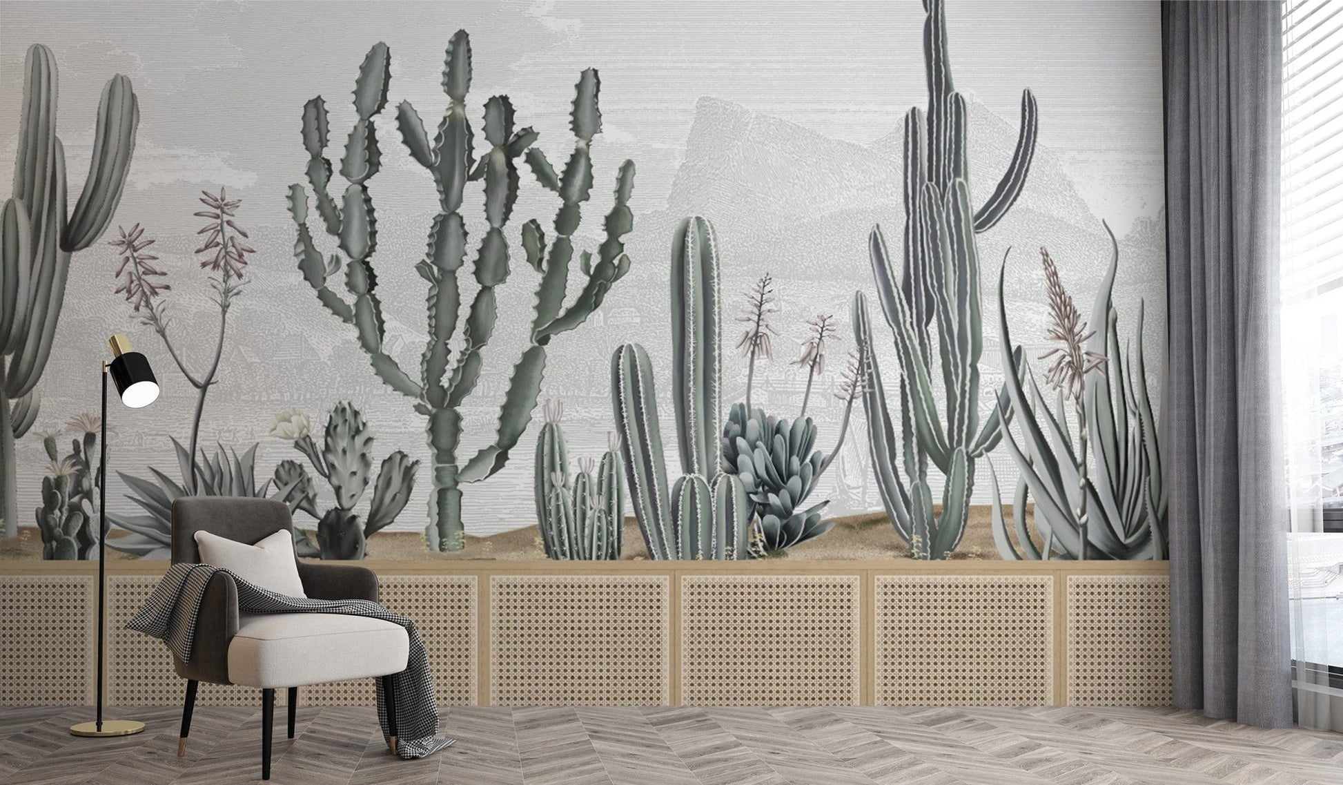 Elegant Desert Cactus Pattern Wallpaper
