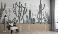 Elegant Desert Cactus Pattern Wallpaper
