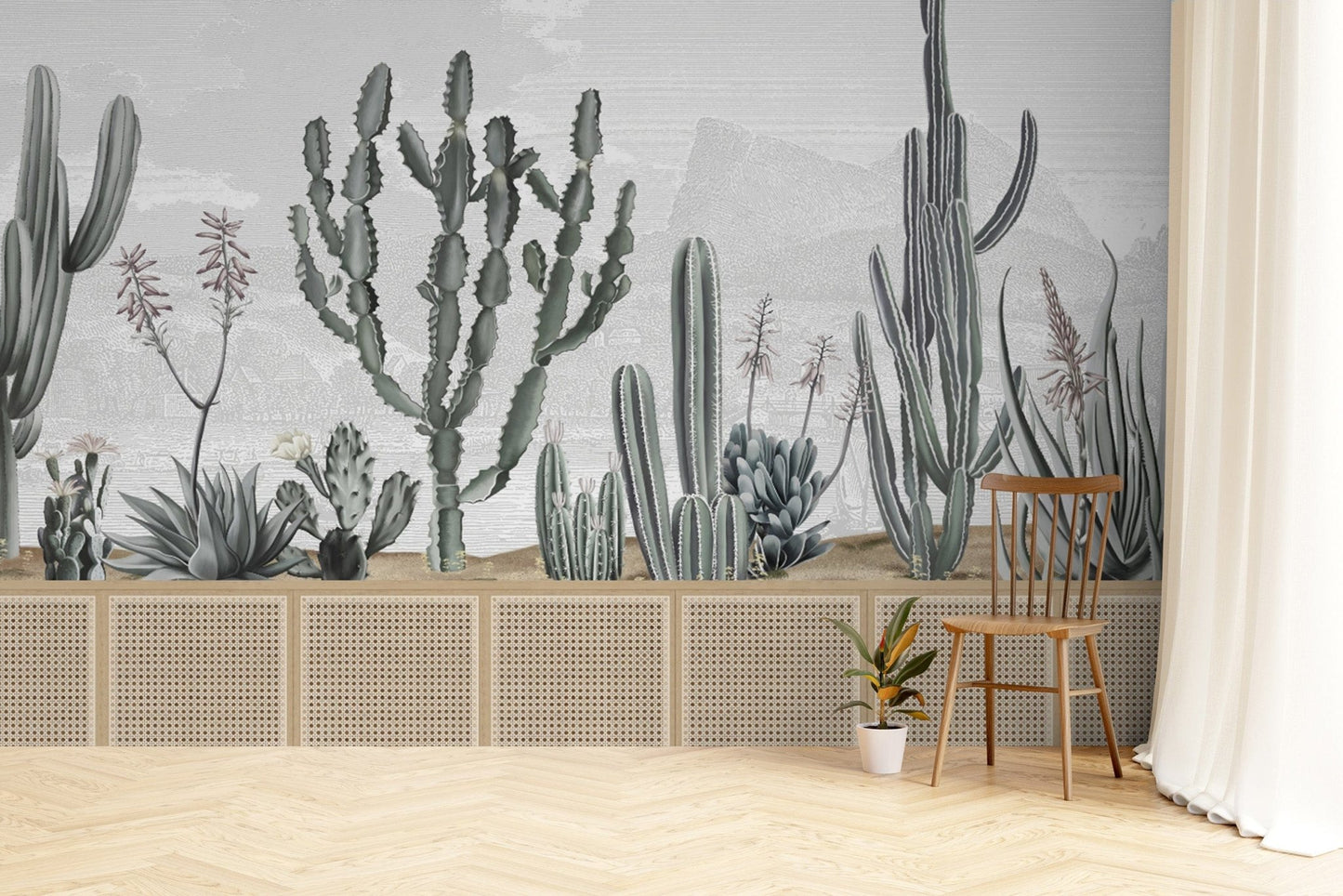 Stylish Green Cactus Wall Mural
