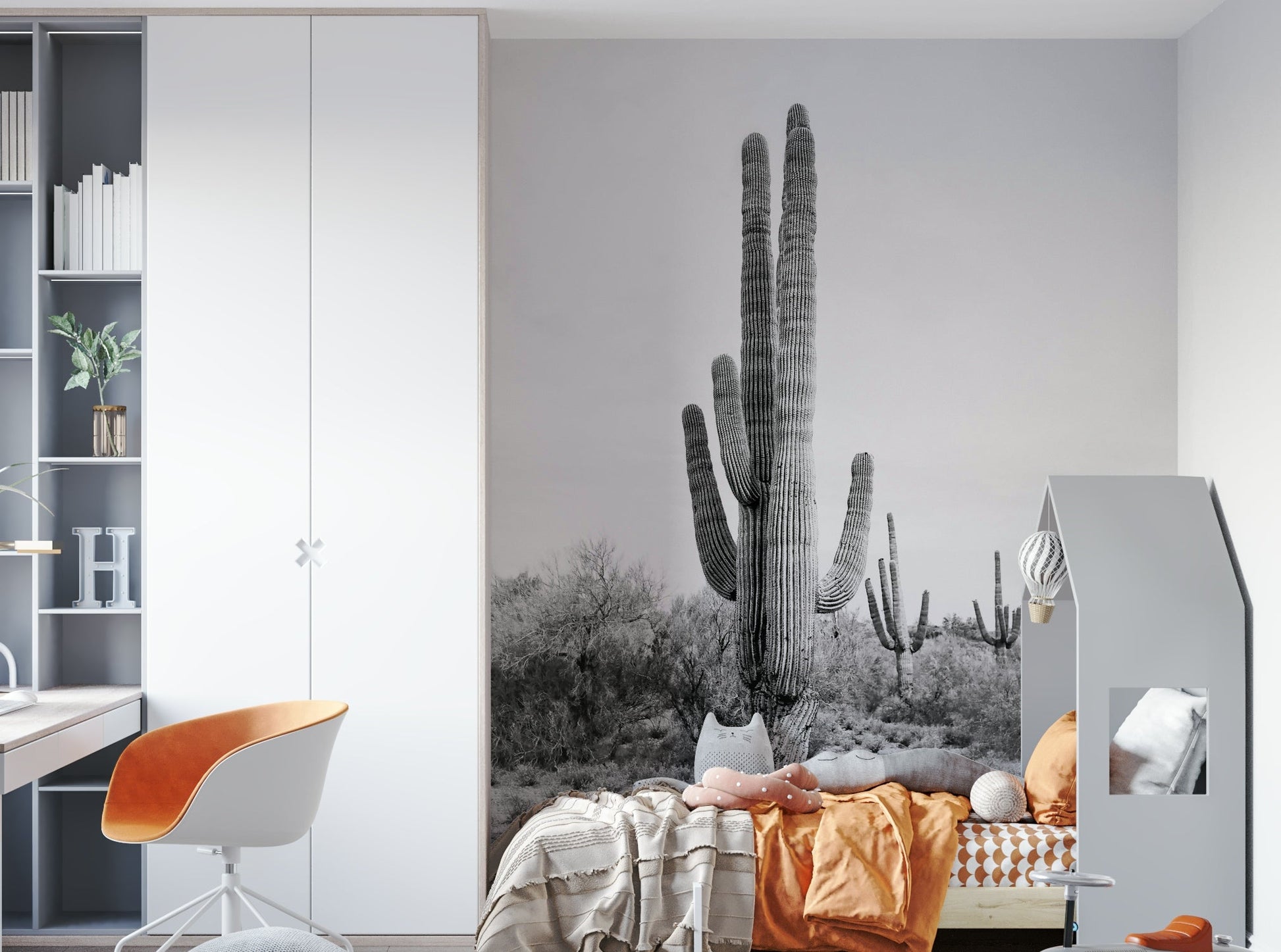 Black and white cactus design for desert-inspired rooms.

