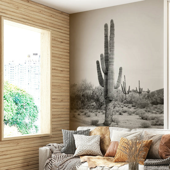 Desert Cactus B&W Wall Mural with bold black-and-white design, GD2667