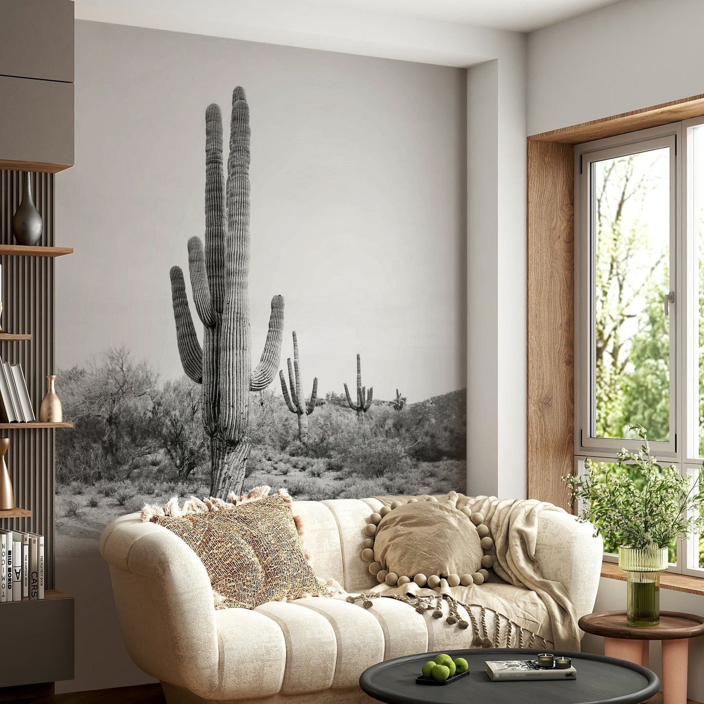 Elegant desert cactus mural for modern interiors.


