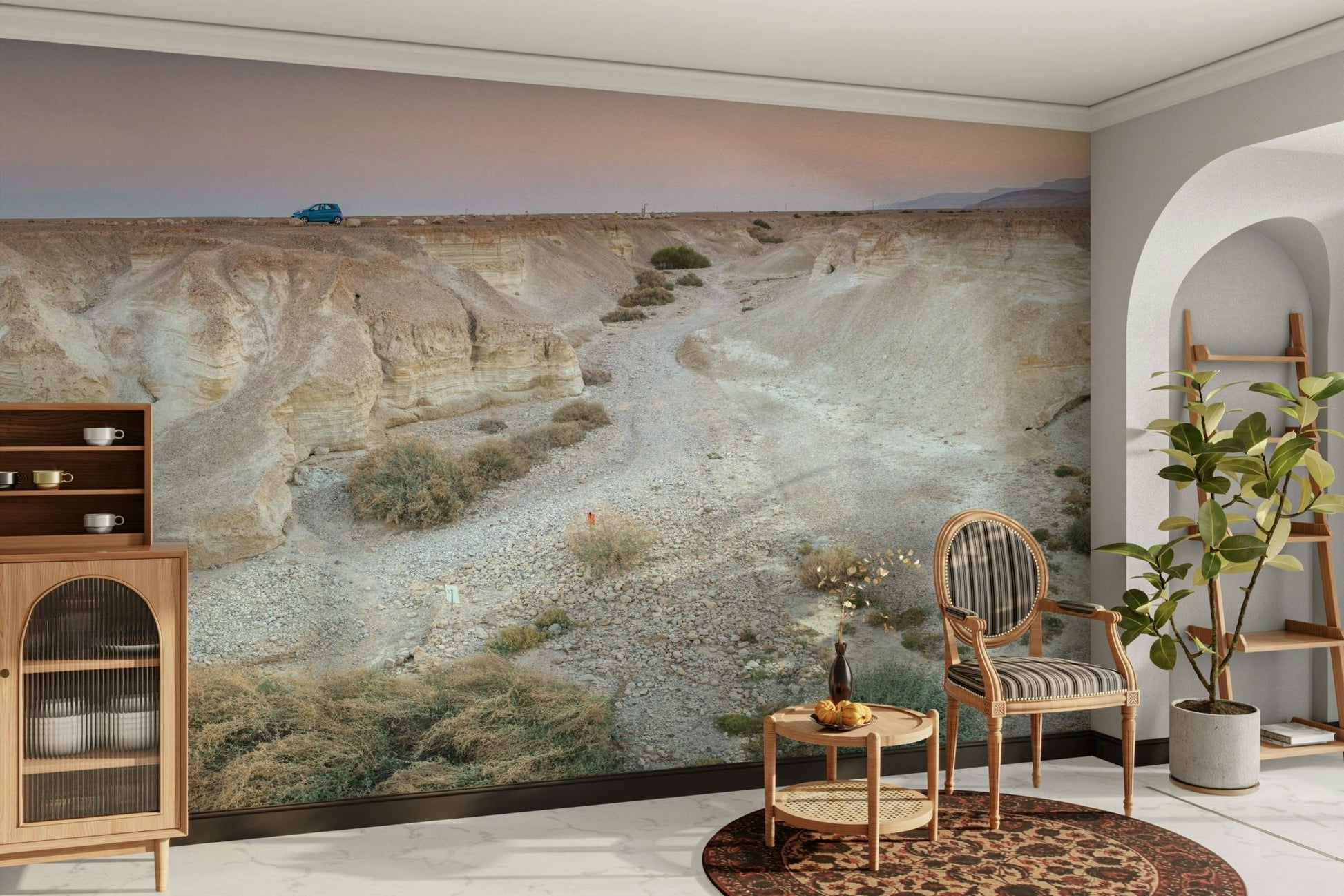 The wallpaper for walls being admired in a home.

