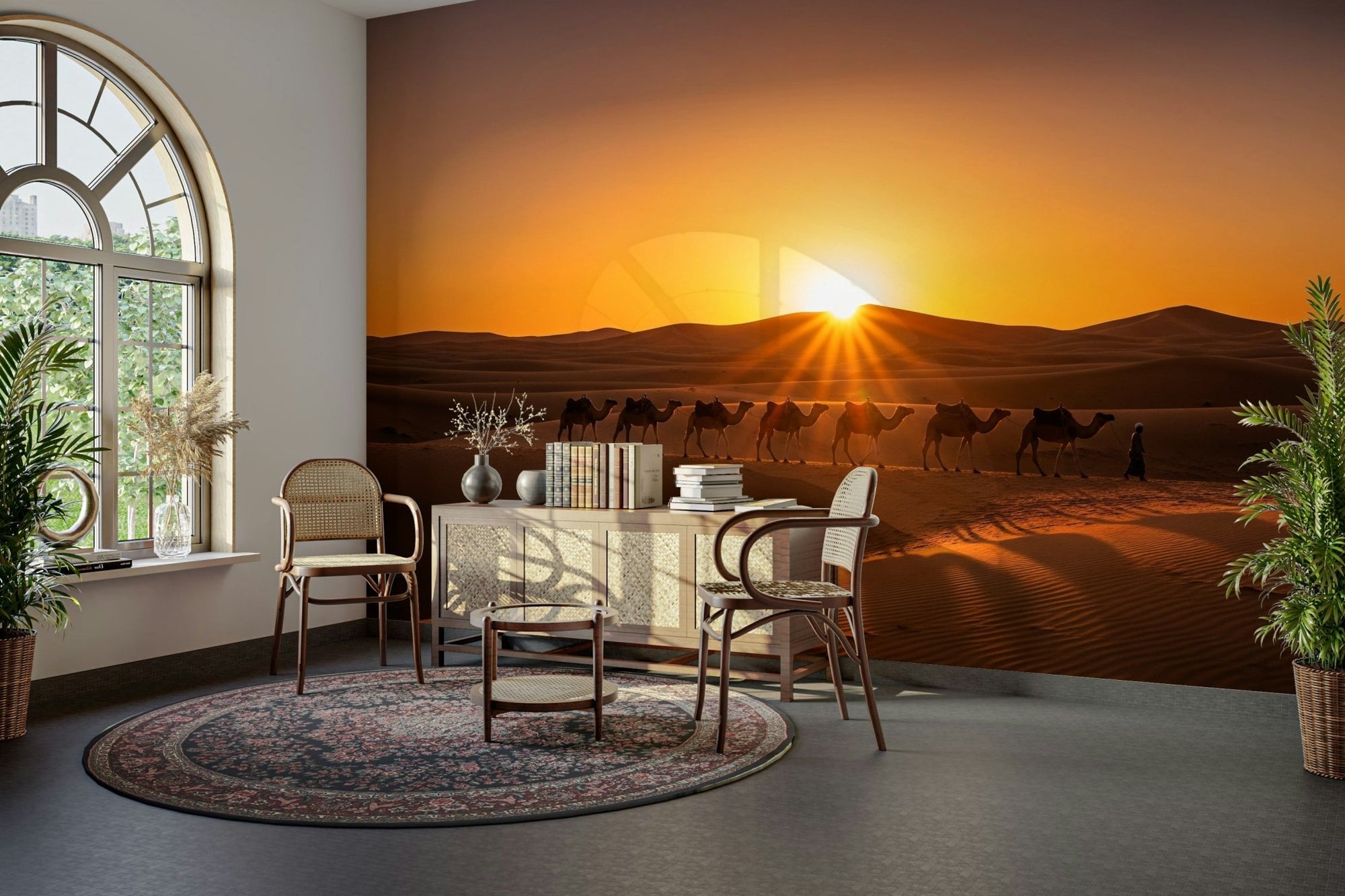 Mural wallpaper of a desert caravan at dawn GD4366

