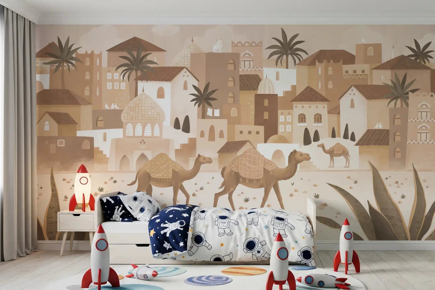 Desert Dreams Mono Wall Mural with layered desert buildings, GD9187