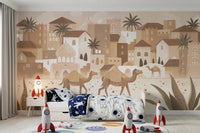 Desert Dreams Mono Wall Mural with layered desert buildings, GD9187