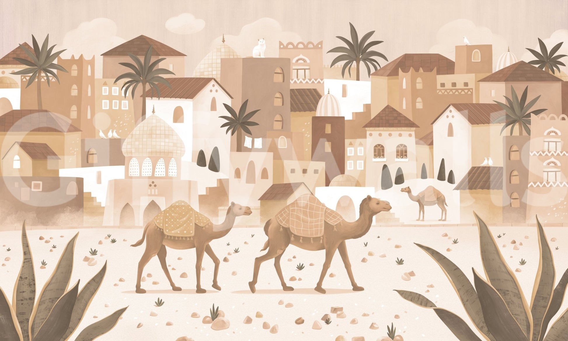 Desert Dreams Mono Wall Mural with warm neutral architecture, GD9187