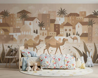 Desert Dreams Mono Wall Mural with camels and palm trees, GD9187