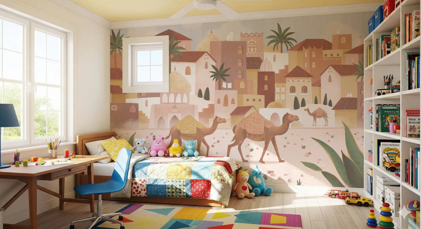 Desert Dreams Desert Mural with layered pastel architecture, GD9177