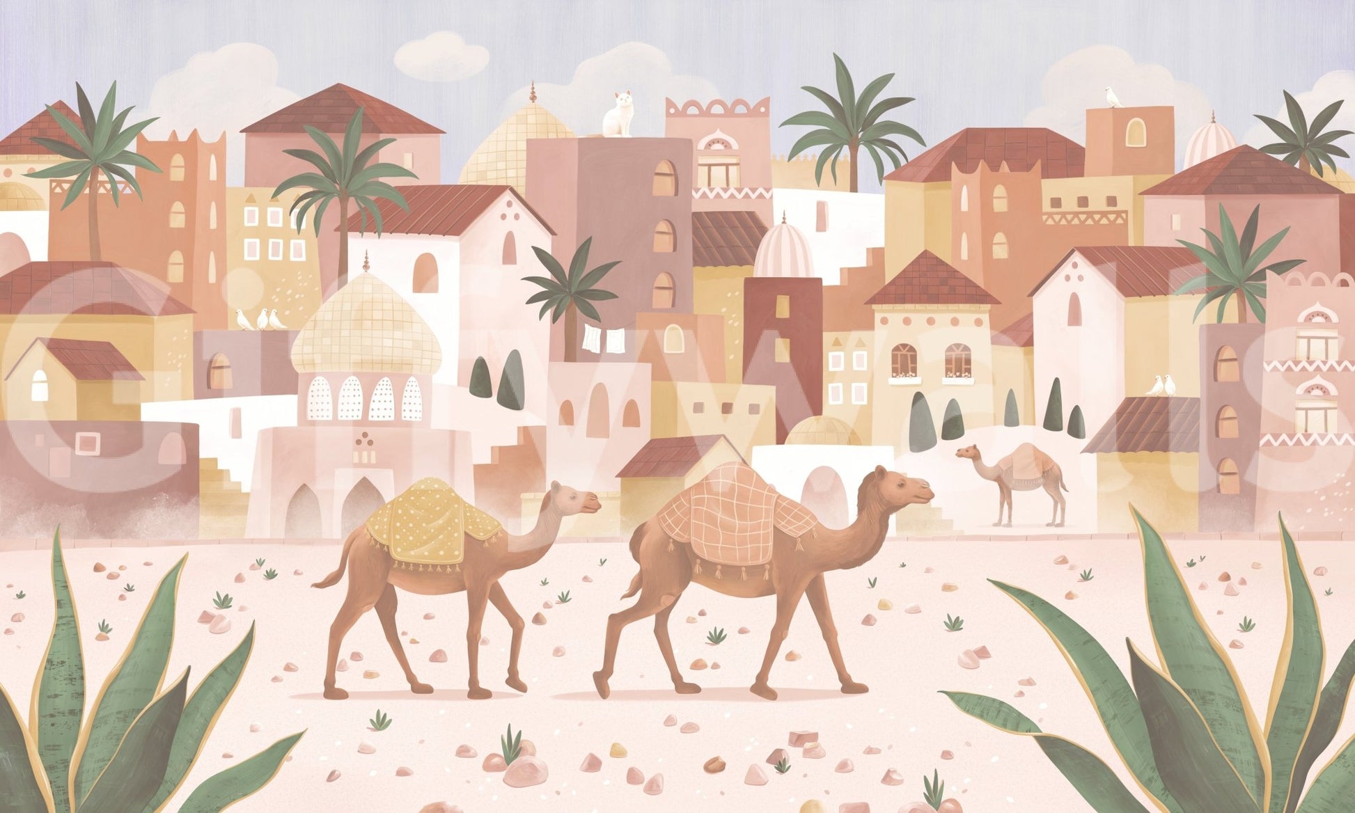 Desert Dreams Wall Mural with desert homes and open foreground, GD9177