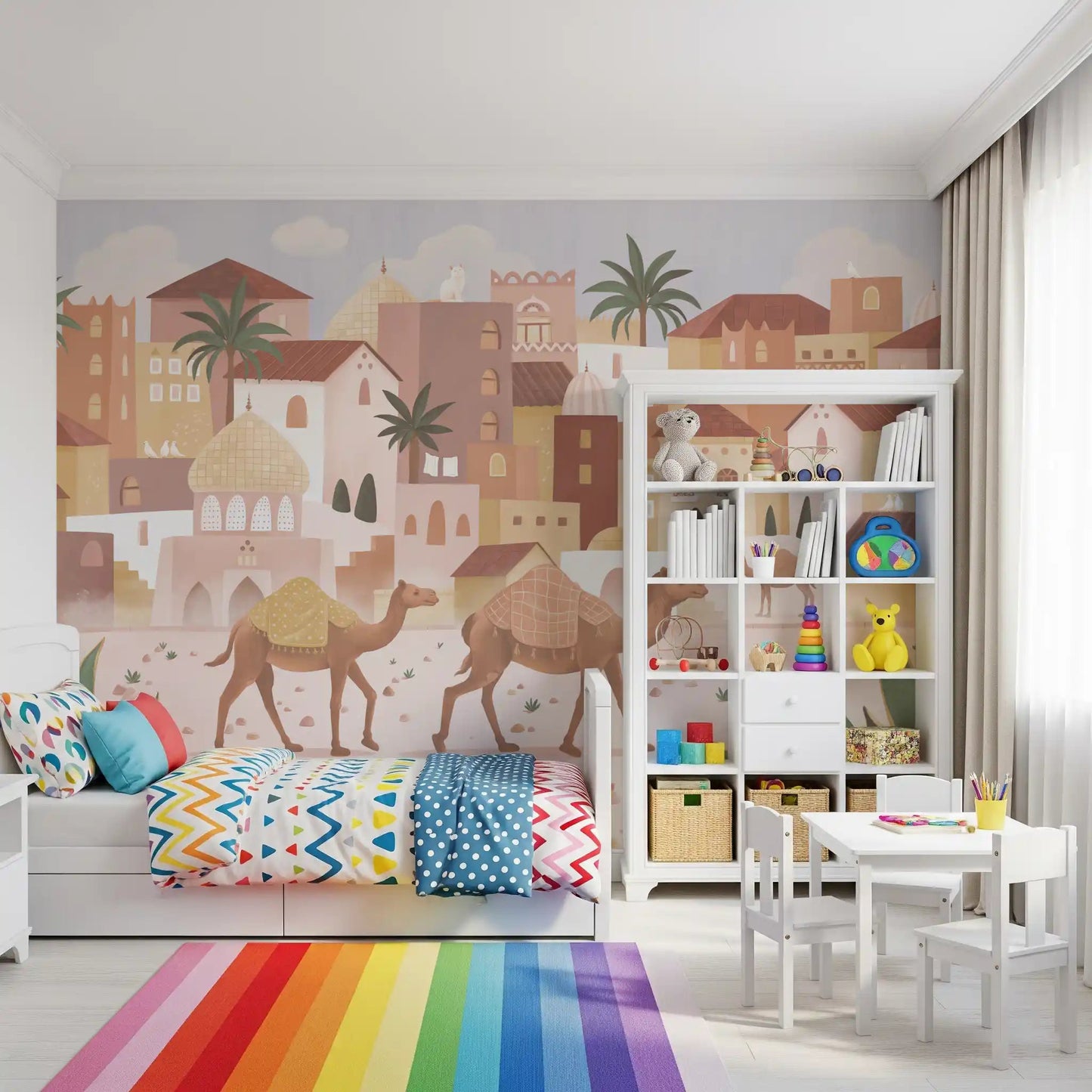 Camel scene Wall Mural in Desert Dreams soft color palette, GD9177