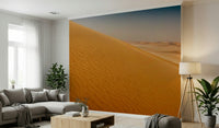 Desert Dune Dreams Wall Mural in a minimalist living room with beige decor.