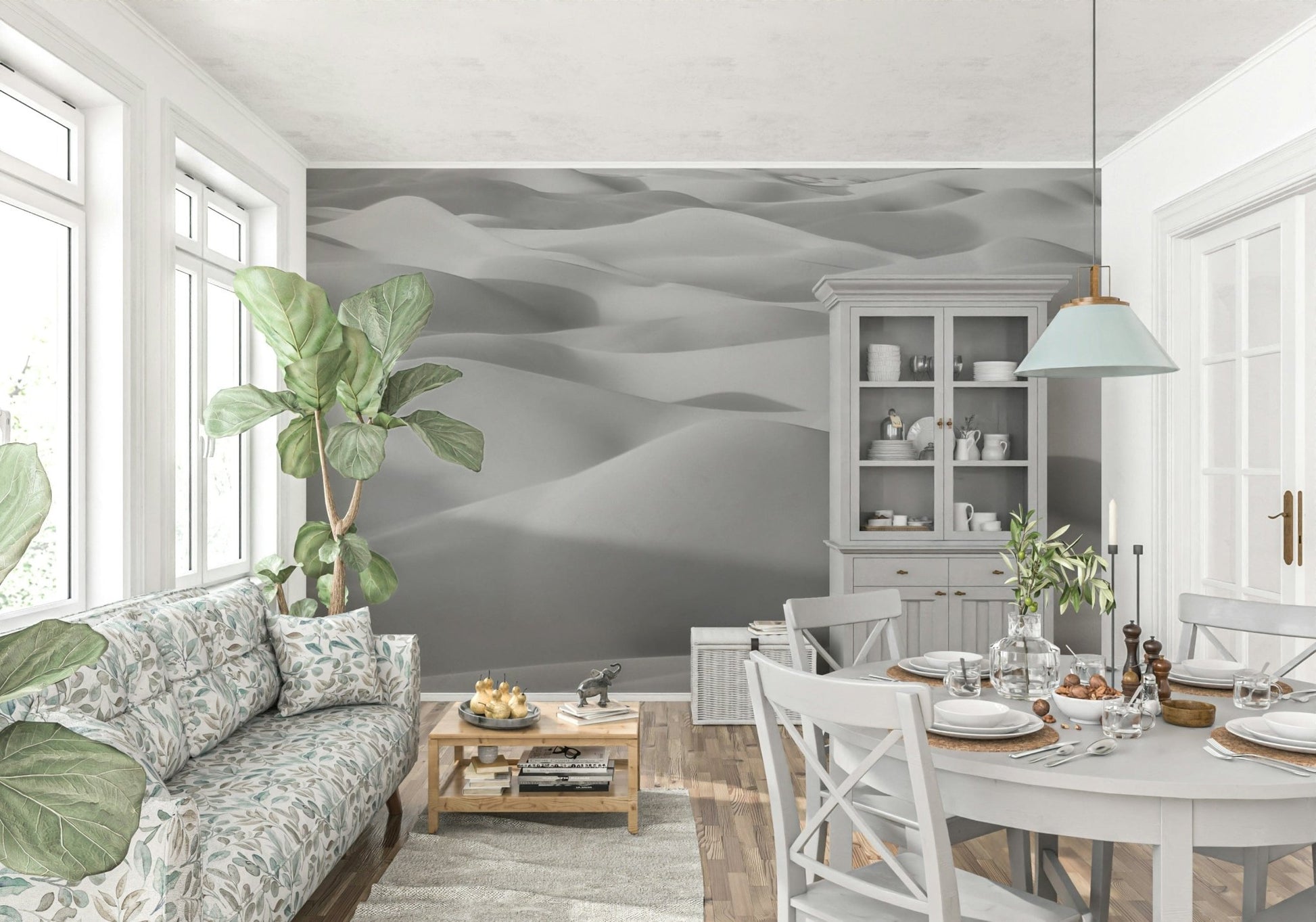 An artistic soft focus vista mural on scenic wallpaper.