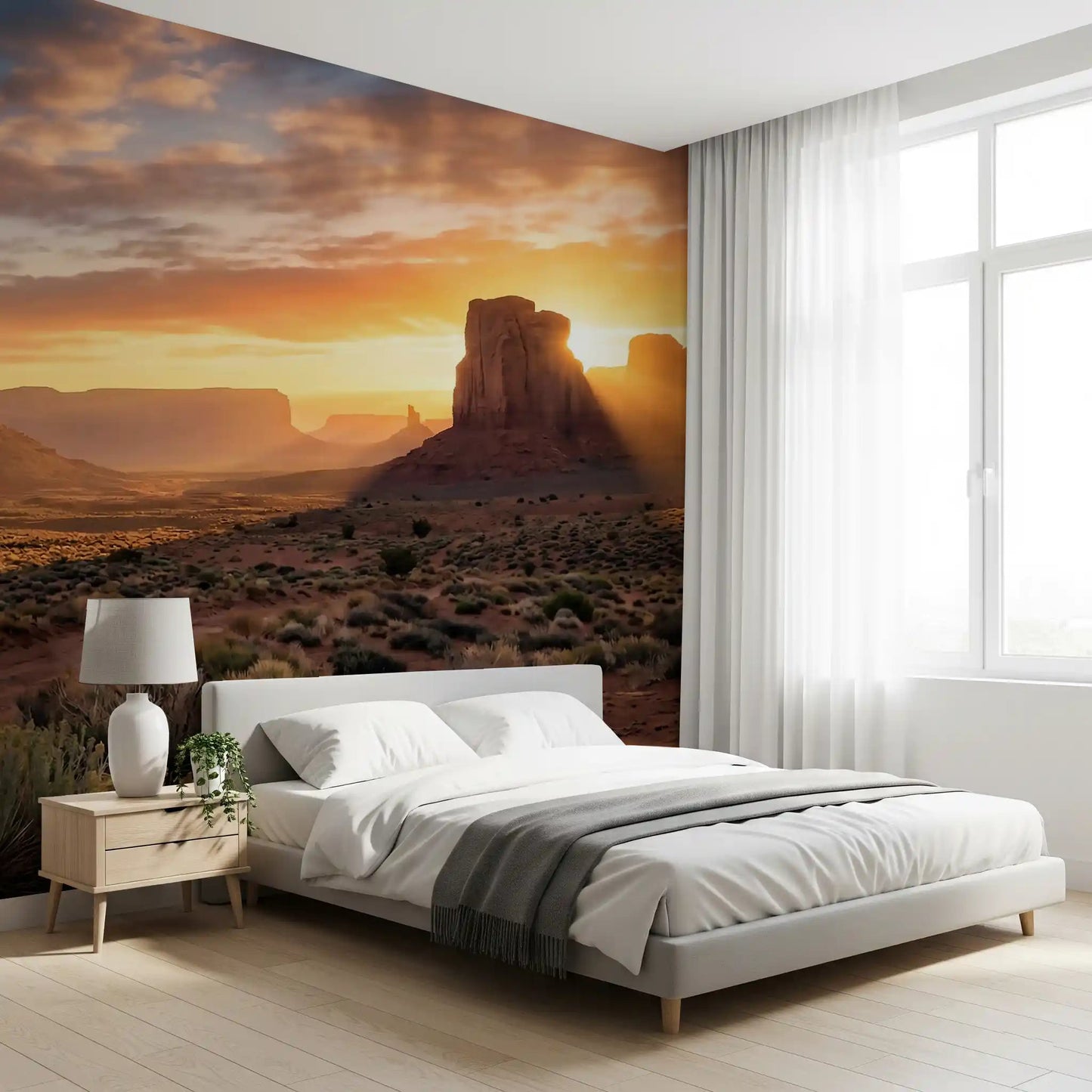 Desert buttes wall mural showing warm tones and open terrain