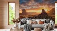 Golden hour desert wall mural with warm light and textures