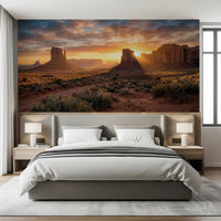Bedroom styled with Desert Horizon wall mural desert landscape